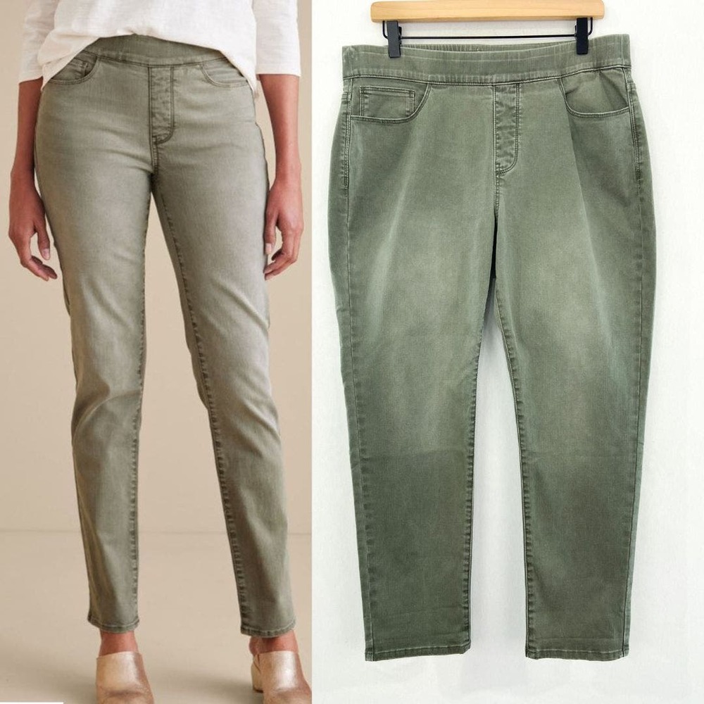 Soft Surroundings Green Pull On Straight Jeans Petite Large Ultimate Denim Agave
